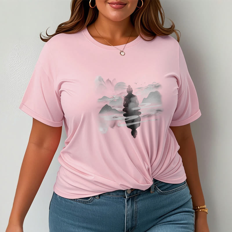 Buddha Stones Meditierender Buddha Sitzend In Bergen Muster Baumwolle T-shirt - image 10