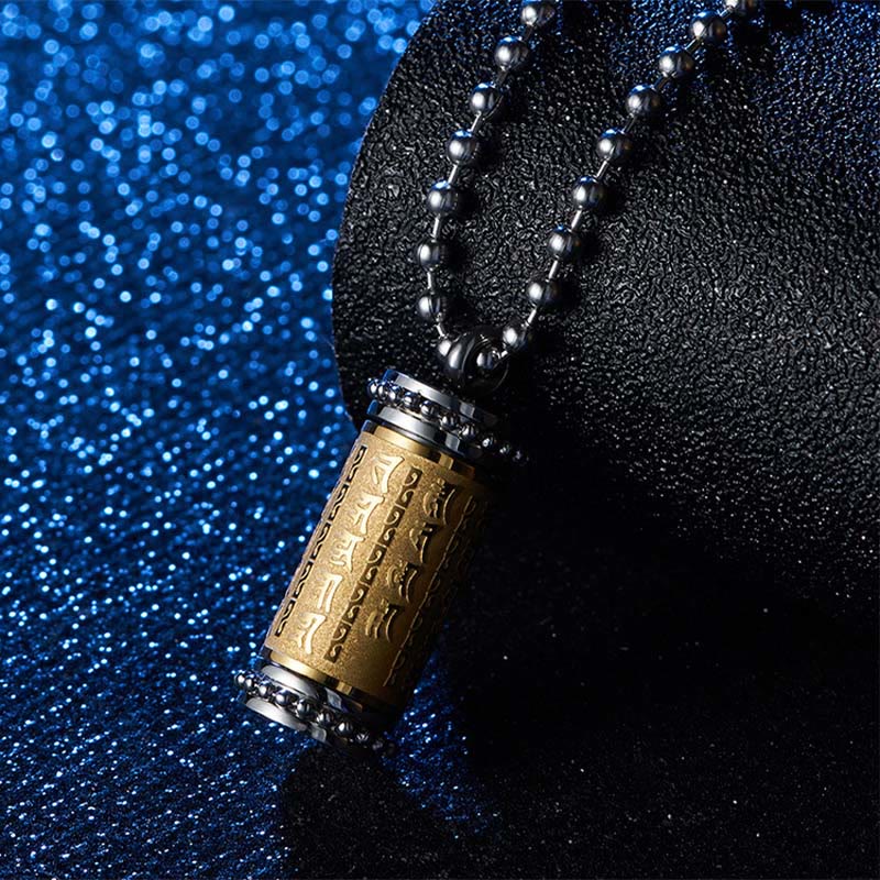 Buddha Stones Titan Stahl Gebetsmühle Schriften Halskette Balance Anhänger