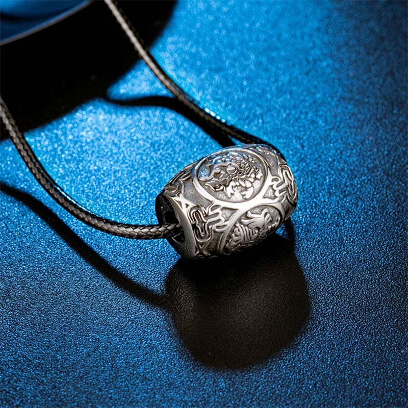 Halskette mit tibetischem Buddha Stones „Om Mani Padme Hum“ mit vier mythischen Tieren aus Titanstahl und Weisheitsanhänger - image 3