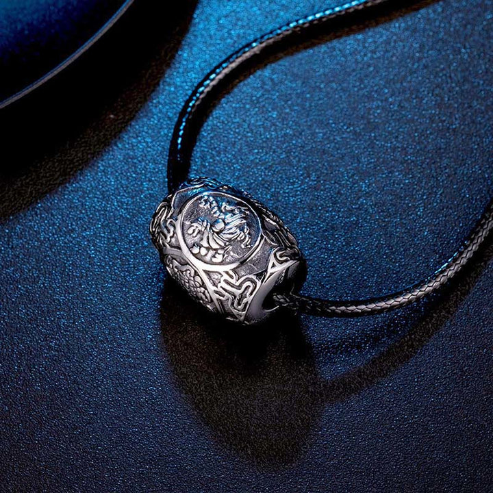 Halskette mit tibetischem Buddha Stones „Om Mani Padme Hum“ mit vier mythischen Tieren aus Titanstahl und Weisheitsanhänger - image 4