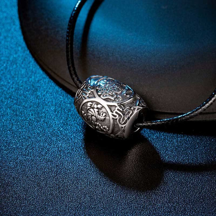 Halskette mit tibetischem Buddha Stones „Om Mani Padme Hum“ mit vier mythischen Tieren aus Titanstahl und Weisheitsanhänger - image 5