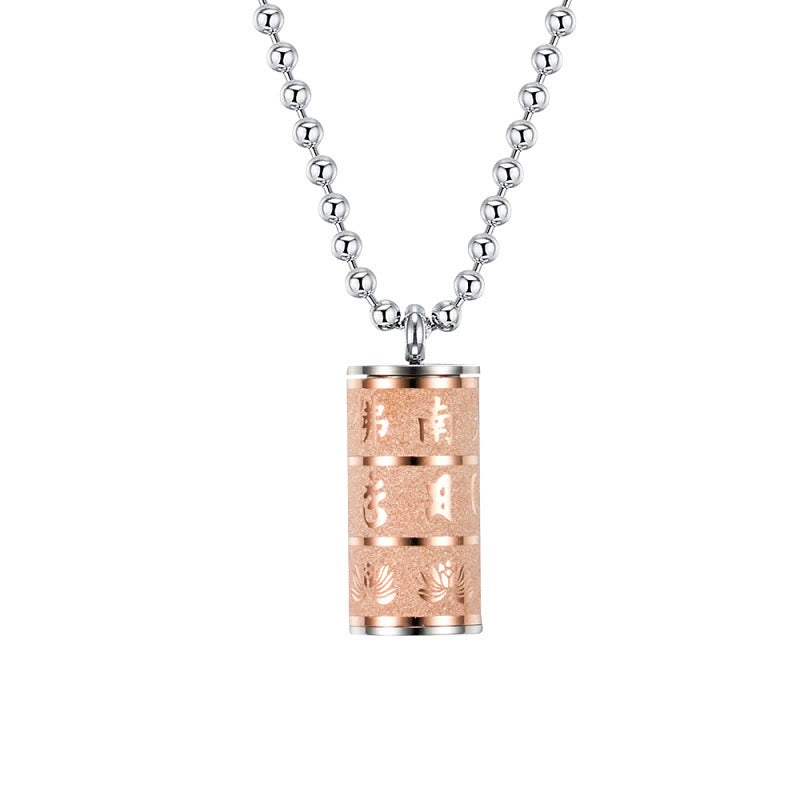 Buddha Stones, tibetischer Om Mani Padme Hum Lotus-Muster, Gebetsrad, Titanstahl, Friedens-Halskettenanhänger - Roségold - image 9