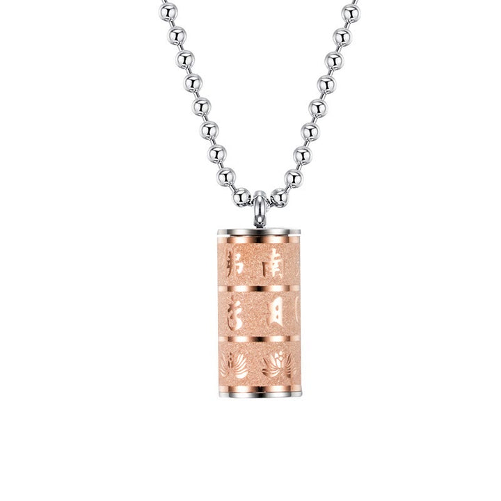 Buddha Stones, tibetischer Om Mani Padme Hum Lotus-Muster, Gebetsrad, Titanstahl, Friedens-Halskettenanhänger - Roségold - image 9