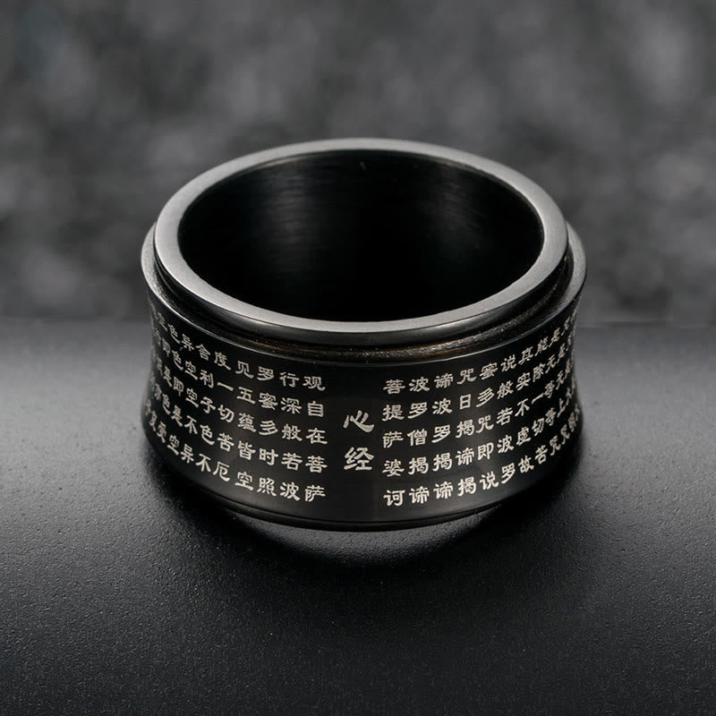 Buddha Stones, tibetische Miniatur-Schriften, Herz-Sutra, Titan-Stahl, Spinner-Balance-Ring