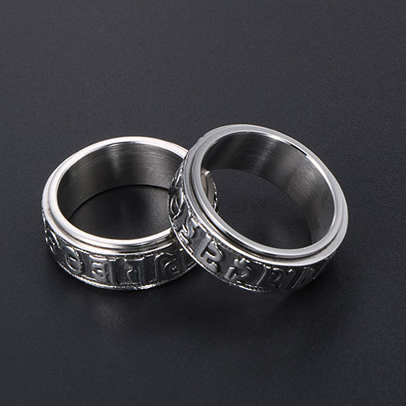 Tibetischer Om Mani Padme Hum Balance-Ring aus Titanstahl mit Buddha Stones