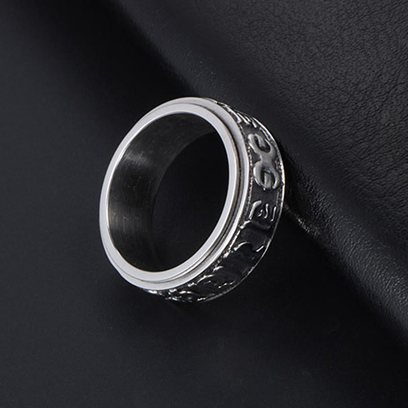 Tibetischer Om Mani Padme Hum Balance-Ring aus Titanstahl mit Buddha Stones