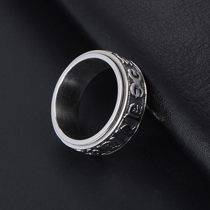 Tibetischer Om Mani Padme Hum Balance-Ring aus Titanstahl mit Buddha Stones