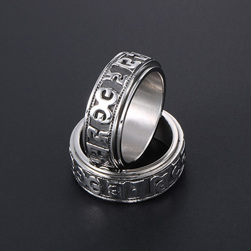 Tibetischer Om Mani Padme Hum Balance-Ring aus Titanstahl mit Buddha Stones