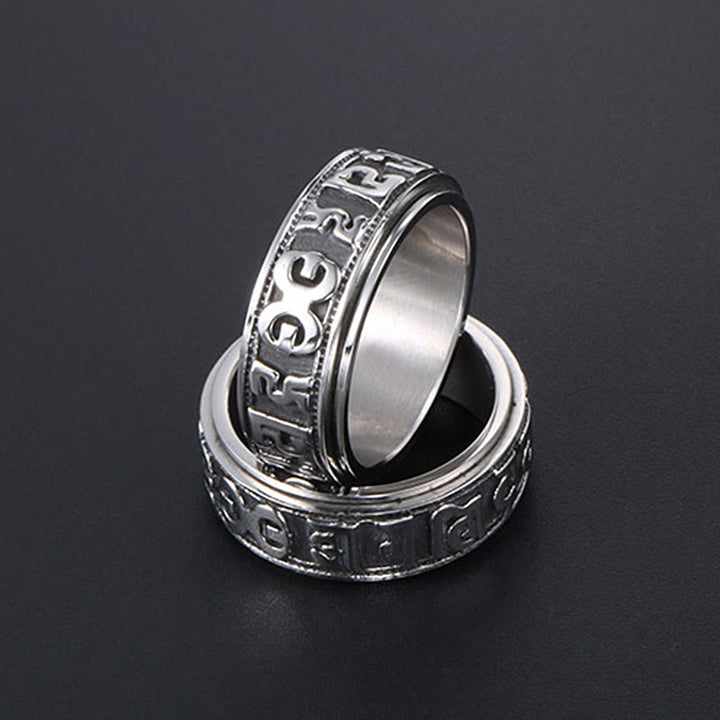 Tibetischer Om Mani Padme Hum Balance-Ring aus Titanstahl mit Buddha Stones