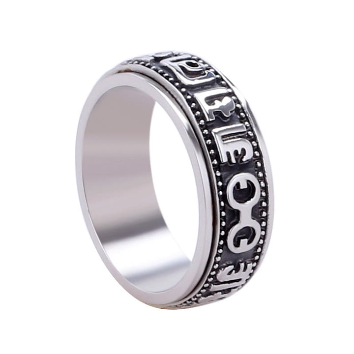 Tibetischer Om Mani Padme Hum Balance-Ring aus Titanstahl mit Buddha Stones