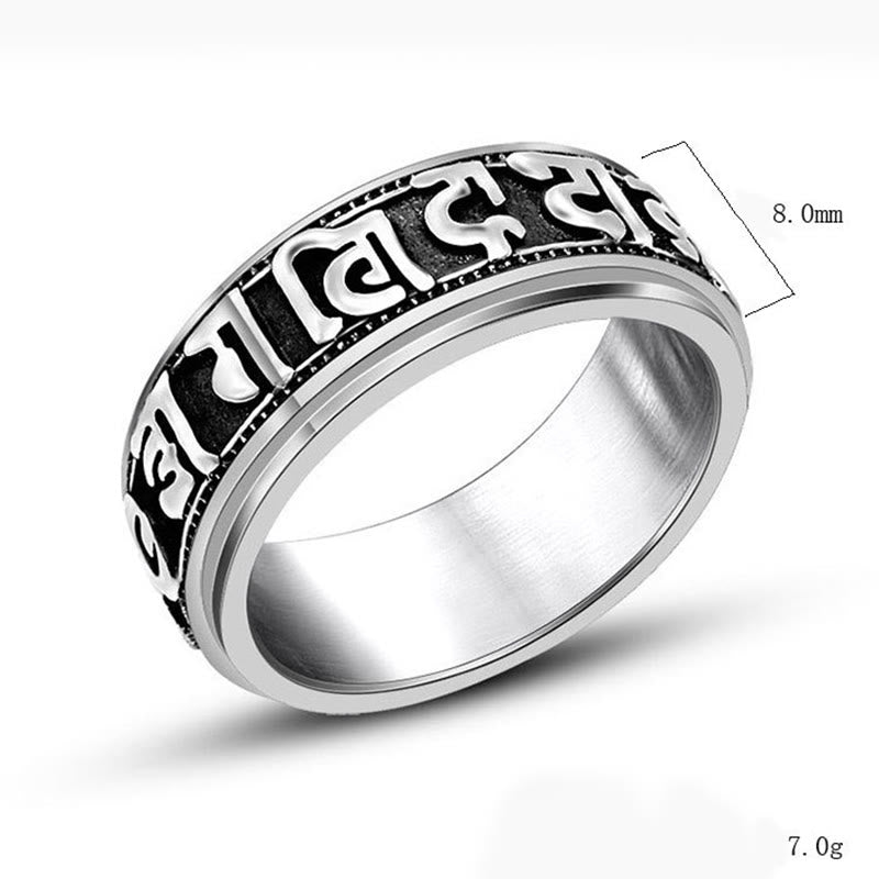 Tibetischer Om Mani Padme Hum Balance-Ring aus Titanstahl mit Buddha Stones