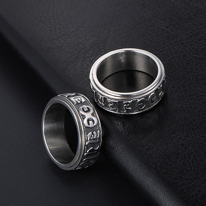 Tibetischer Om Mani Padme Hum Balance-Ring aus Titanstahl mit Buddha Stones