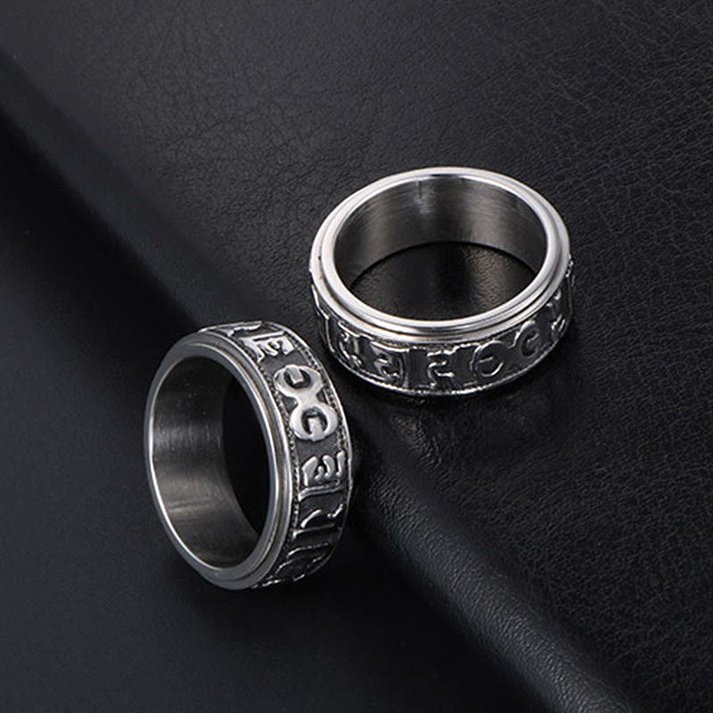 Tibetischer Om Mani Padme Hum Balance-Ring aus Titanstahl mit Buddha Stones