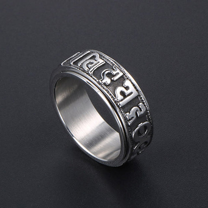 Tibetischer Om Mani Padme Hum Balance-Ring aus Titanstahl mit Buddha Stones