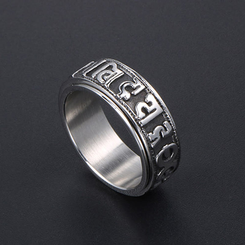 Tibetischer Om Mani Padme Hum Balance-Ring aus Titanstahl mit Buddha Stones