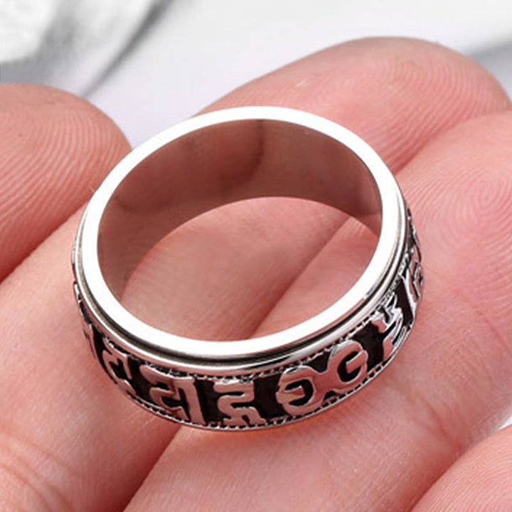 Tibetischer Om Mani Padme Hum Balance-Ring aus Titanstahl mit Buddha Stones