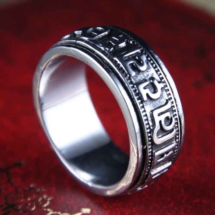 Tibetischer Om Mani Padme Hum Balance-Ring aus Titanstahl mit Buddha Stones