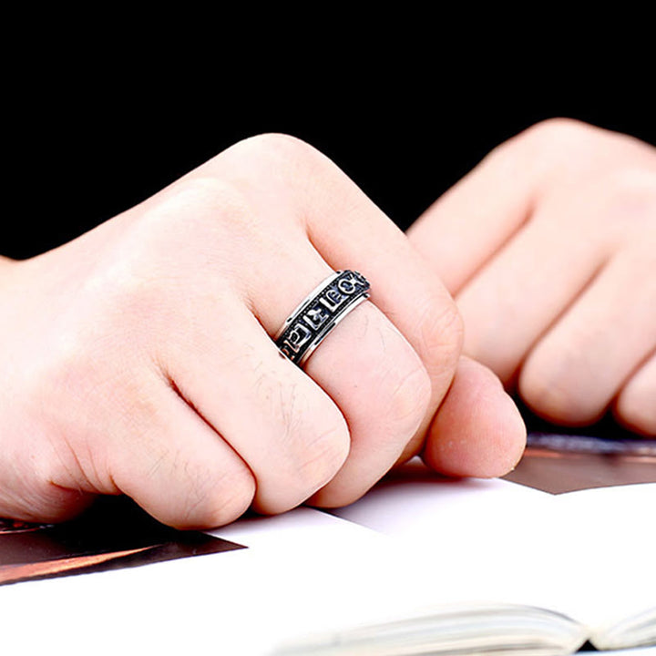 Tibetischer Om Mani Padme Hum Balance-Ring aus Titanstahl mit Buddha Stones