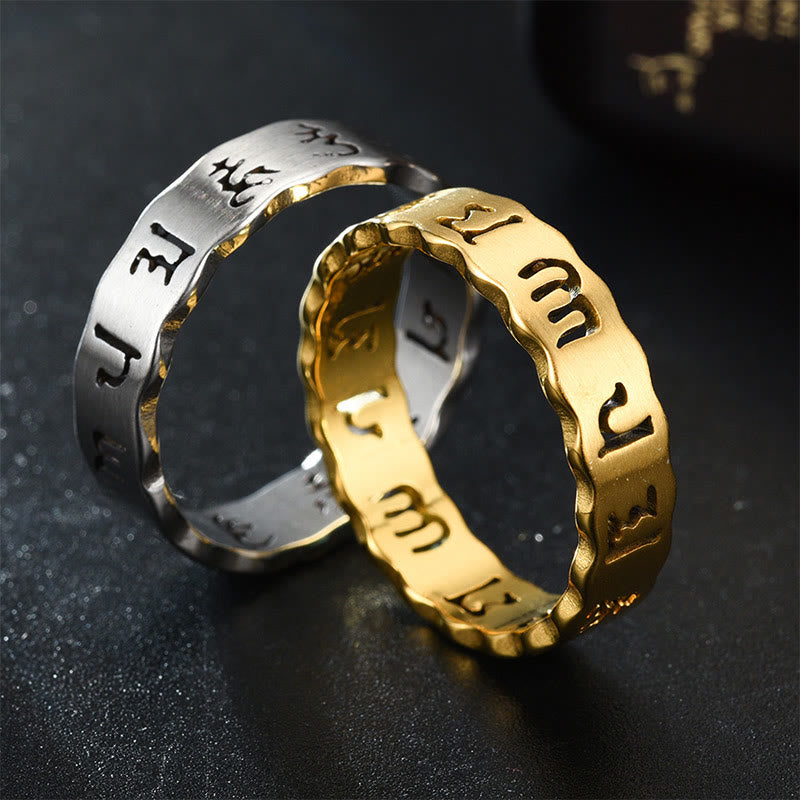 Buddha Stones Tibetischen Hohl Om Mani Padme Hum Titan Stahl Balance Ring