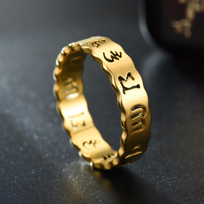 Buddha Stones Tibetischen Hohl Om Mani Padme Hum Titan Stahl Balance Ring