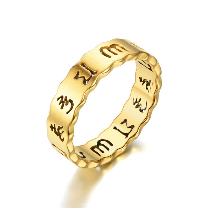 Buddha Stones Tibetischen Hohl Om Mani Padme Hum Titan Stahl Balance Ring