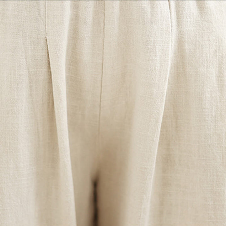 Buddha Stones Lässige, einfarbige, konisch zulaufende, elastische Taillenhose aus Baumwollleinen für Damen mit Taschen - image 16