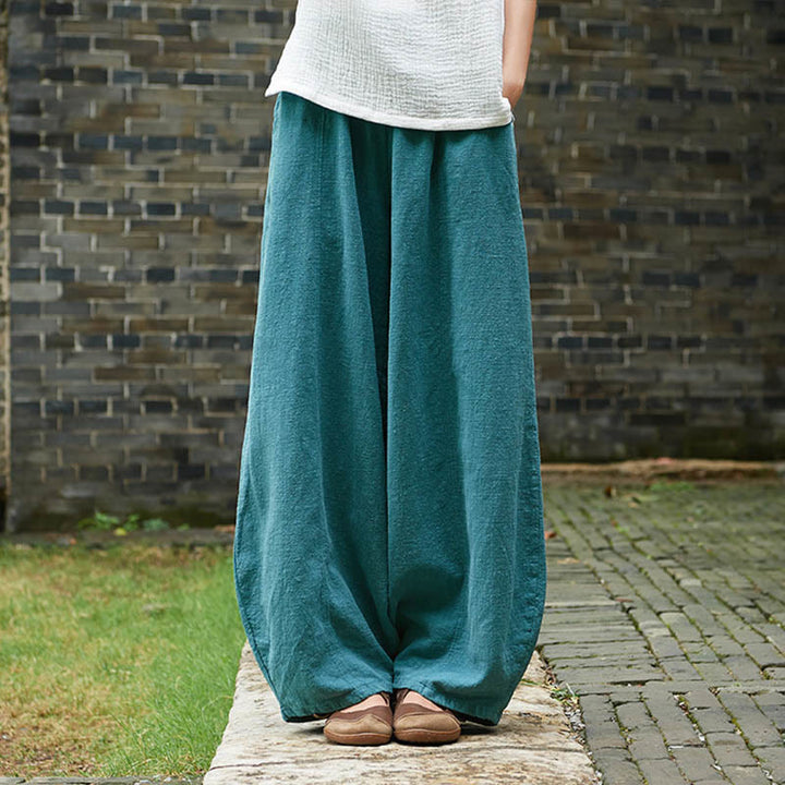 Buddha Stones Lässige, einfarbige, elastische Taille mit Fleece-Innenfutter aus Baumwoll-Ramie für Damen mit Taschen - DunkelCyan - US4, UK/AU8,EU36 (L) - image 44