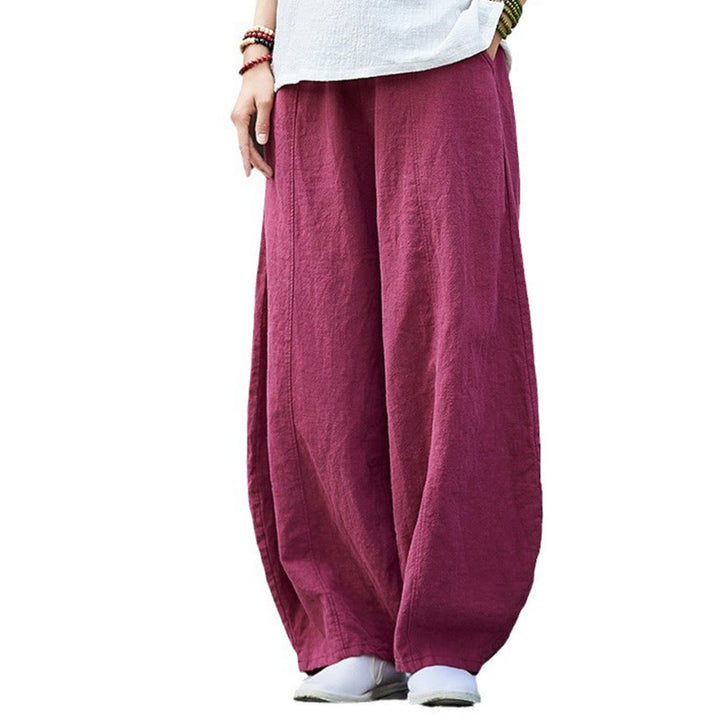 Buddha Stones Lässige, einfarbige, elastische Taille mit Fleece-Innenfutter aus Baumwoll-Ramie für Damen mit Taschen - image 20