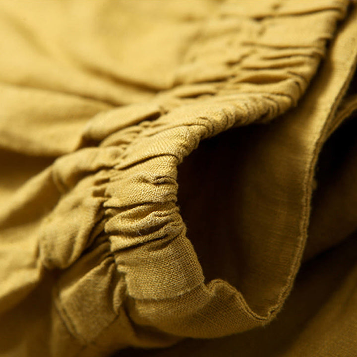 Buddha Stones – Unifarbene Hose aus Baumwollleinen mit hoher Taille und weitem Bein und Taschen - image 2