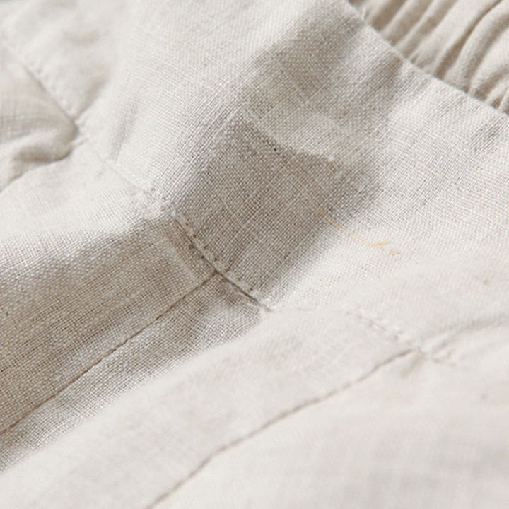 Buddha Stones – Unifarbene Hose aus Baumwollleinen mit hoher Taille und weitem Bein und Taschen - image 14