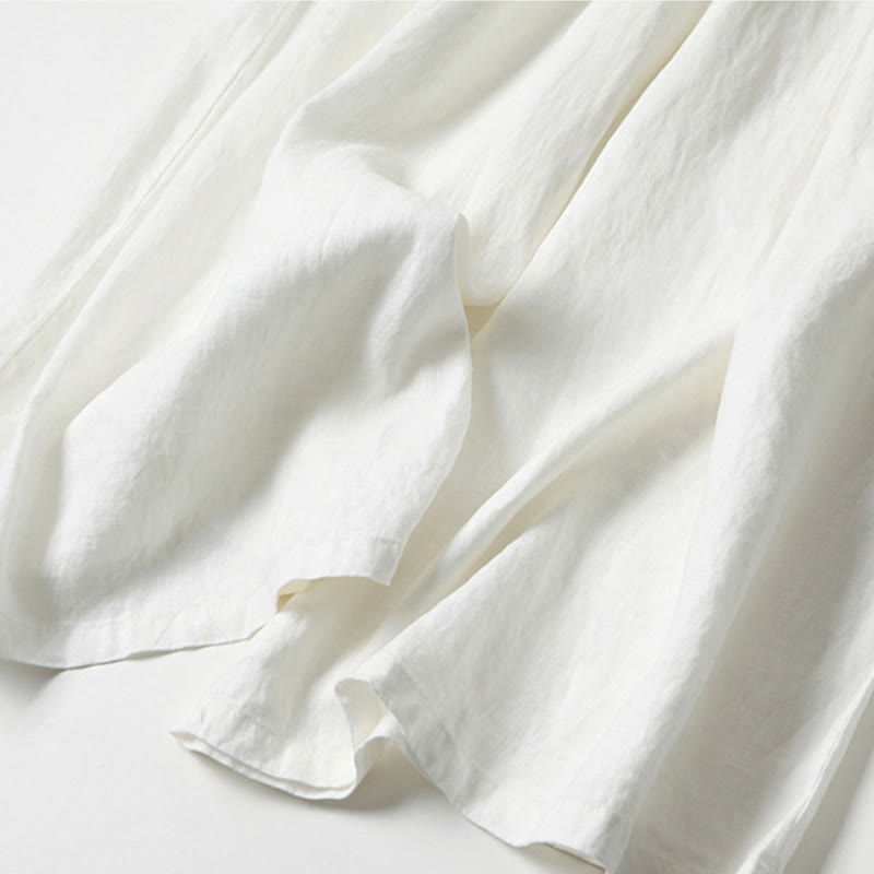 Buddha Stones – Unifarbene Hose aus Baumwollleinen mit hoher Taille und weitem Bein und Taschen - image 26