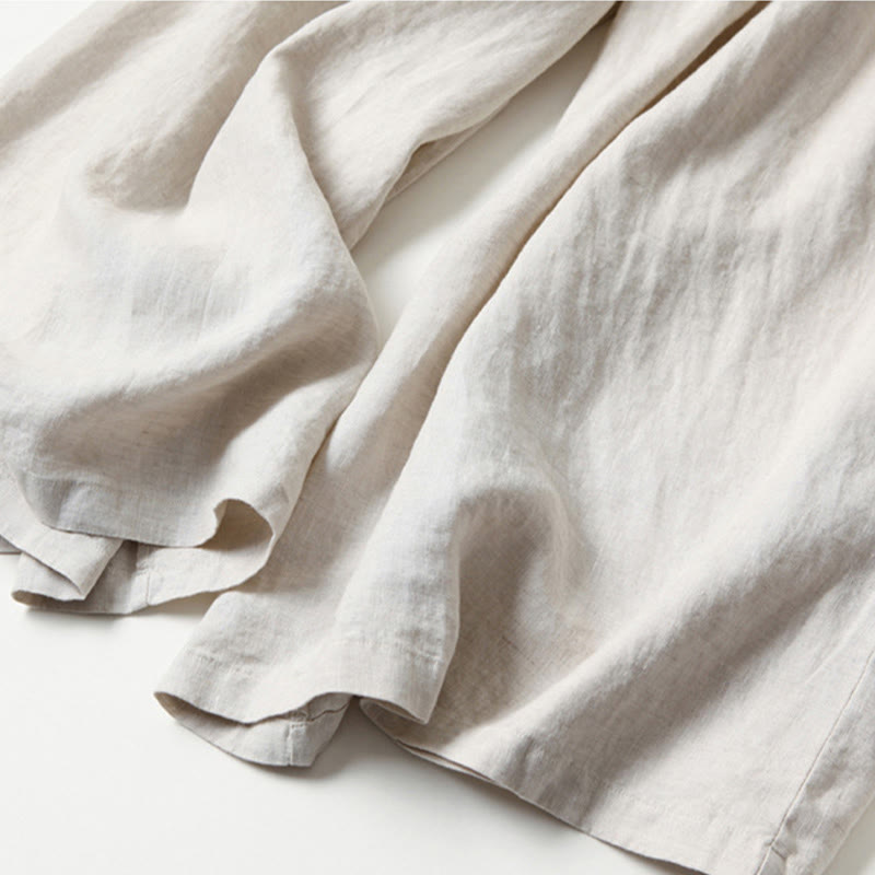 Buddha Stones – Unifarbene Hose aus Baumwollleinen mit hoher Taille und weitem Bein und Taschen - image 18