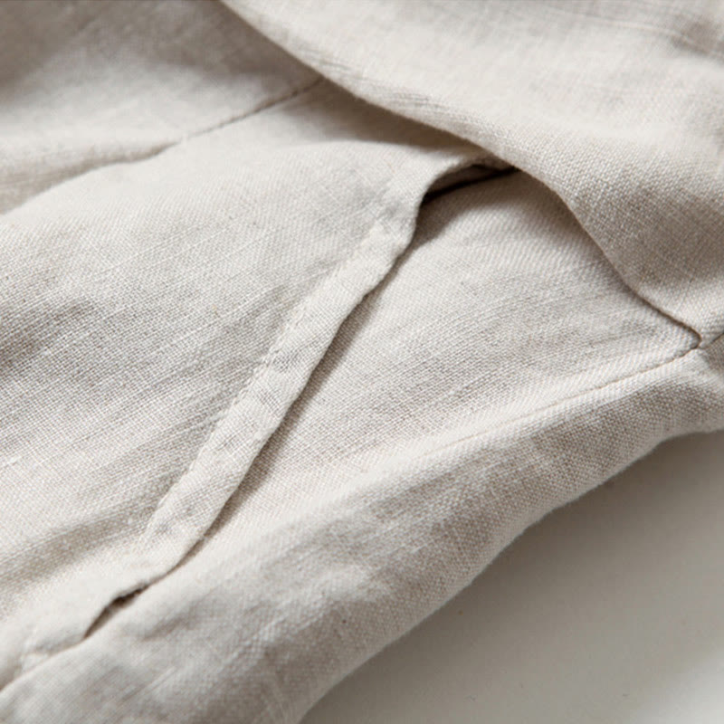 Buddha Stones – Unifarbene Hose aus Baumwollleinen mit hoher Taille und weitem Bein und Taschen - image 16