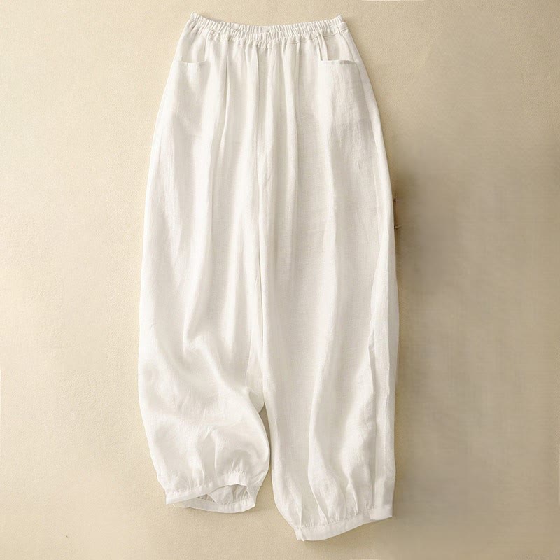 Buddha Stones Lässige, schlichte, einfarbige Leinenhose für Damen mit Taschen - Beige - US8-10, UK/AU12-14,EU40-42 (2XL) - image 13