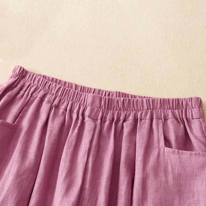 Buddha Stones Lässige, schlichte, einfarbige Leinenhose für Damen mit Taschen - image 5