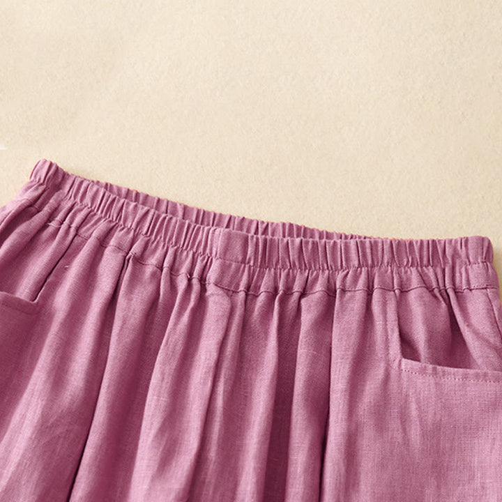 Buddha Stones Lässige, schlichte, einfarbige Leinenhose für Damen mit Taschen - image 5