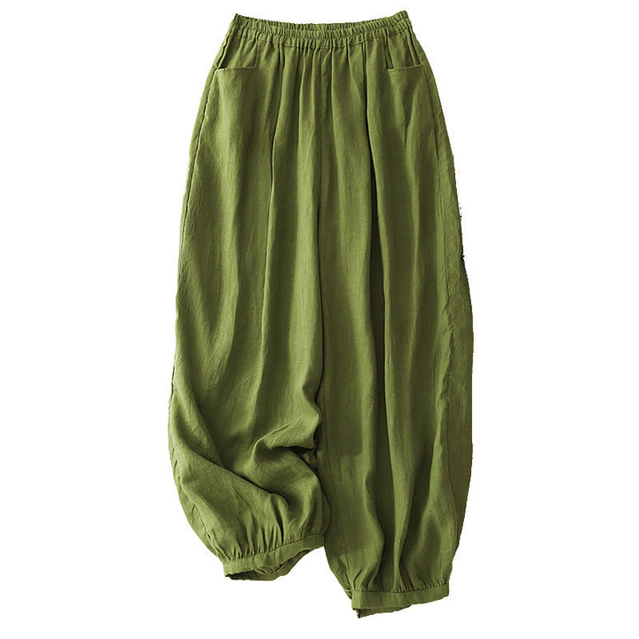 Buddha Stones Lässige, schlichte, einfarbige Leinenhose für Damen mit Taschen - image 28