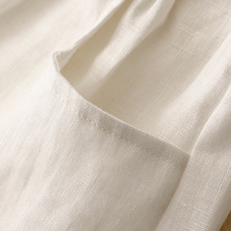 Buddha Stones Lässige, schlichte, einfarbige Leinenhose für Damen mit Taschen - image 16