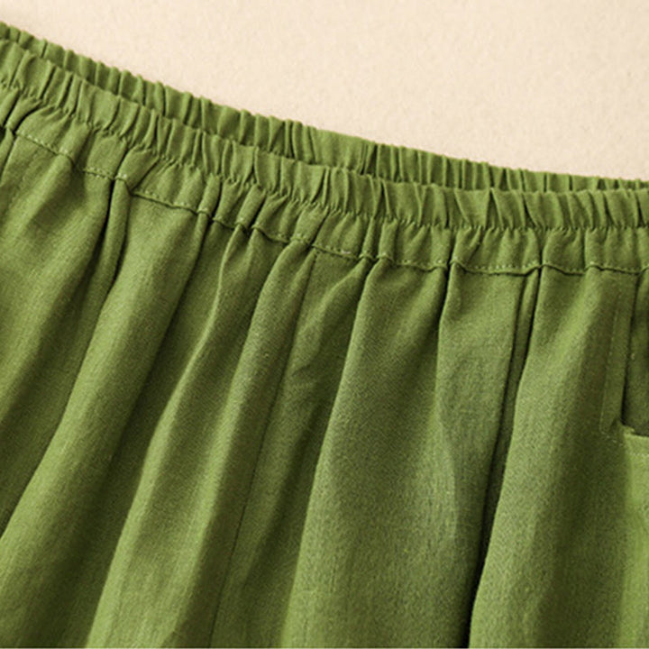 Buddha Stones Lässige, schlichte, einfarbige Leinenhose für Damen mit Taschen - image 24