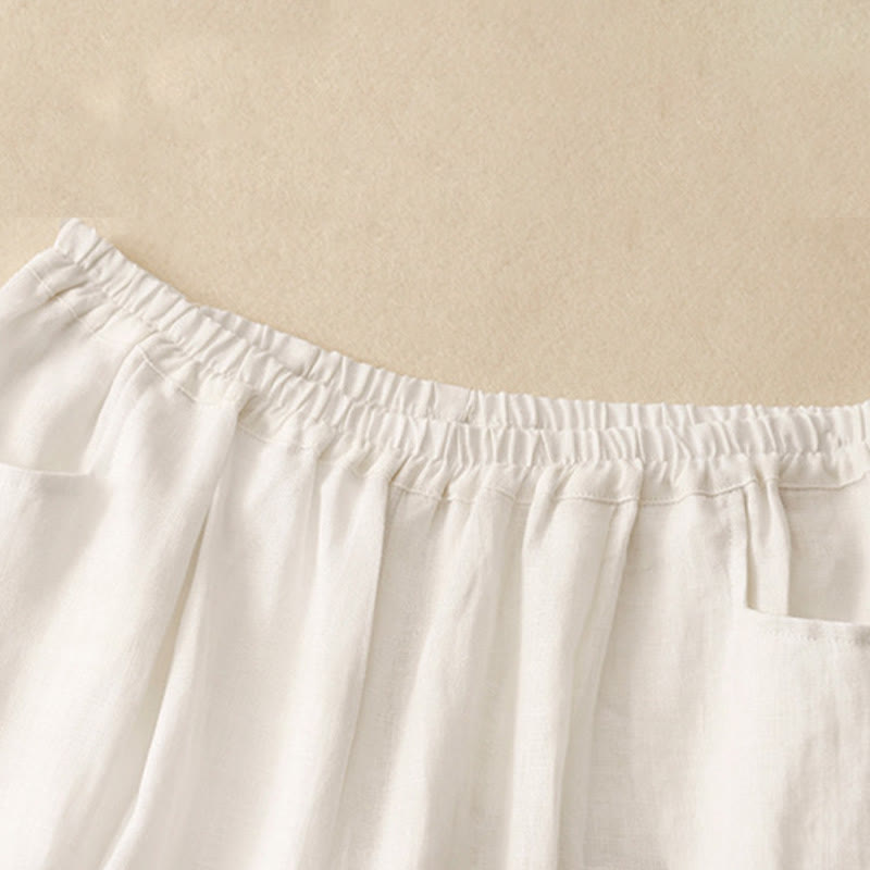 Buddha Stones Lässige, schlichte, einfarbige Leinenhose für Damen mit Taschen - image 14