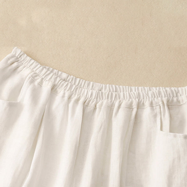 Buddha Stones Lässige, schlichte, einfarbige Leinenhose für Damen mit Taschen - image 14