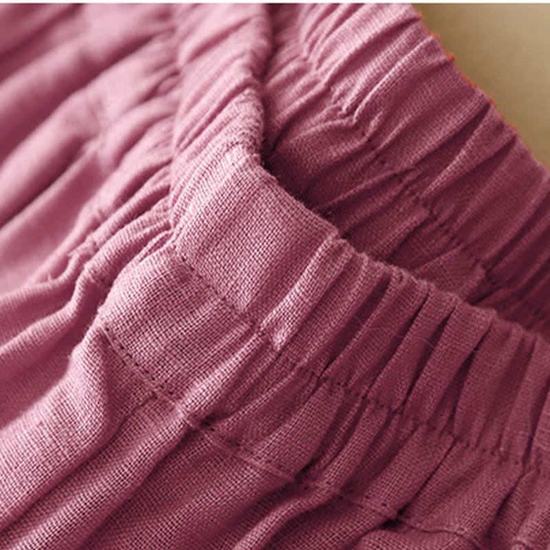 Buddha Stones Lässige, schlichte, einfarbige Leinenhose für Damen mit Taschen - image 4