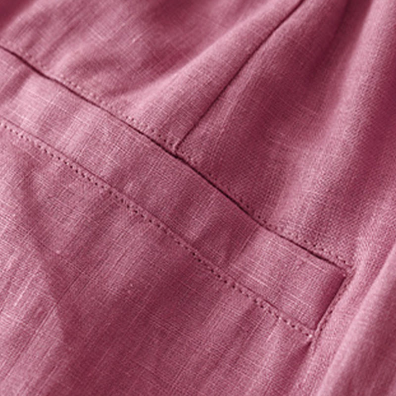 Buddha Stones Lässige, schlichte, einfarbige Leinenhose für Damen mit Taschen - image 8