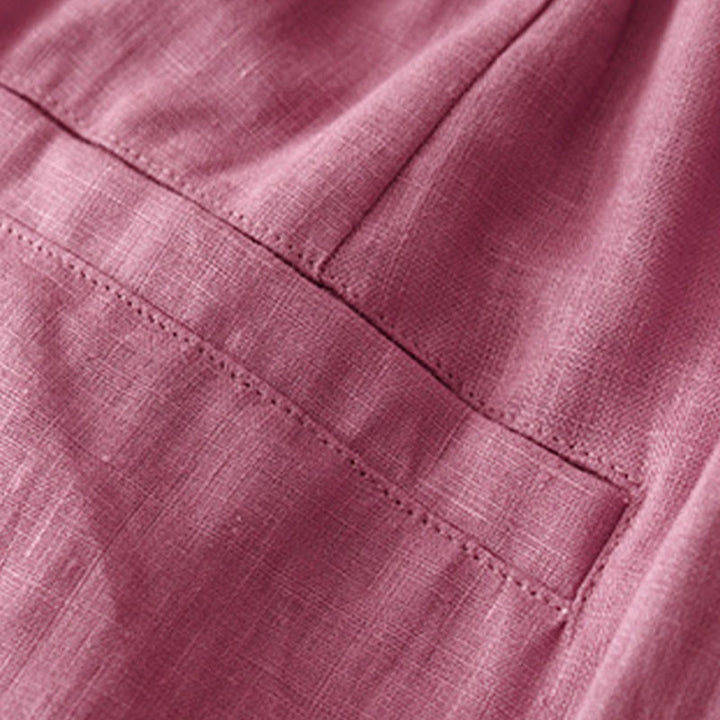 Buddha Stones Lässige, schlichte, einfarbige Leinenhose für Damen mit Taschen - image 8