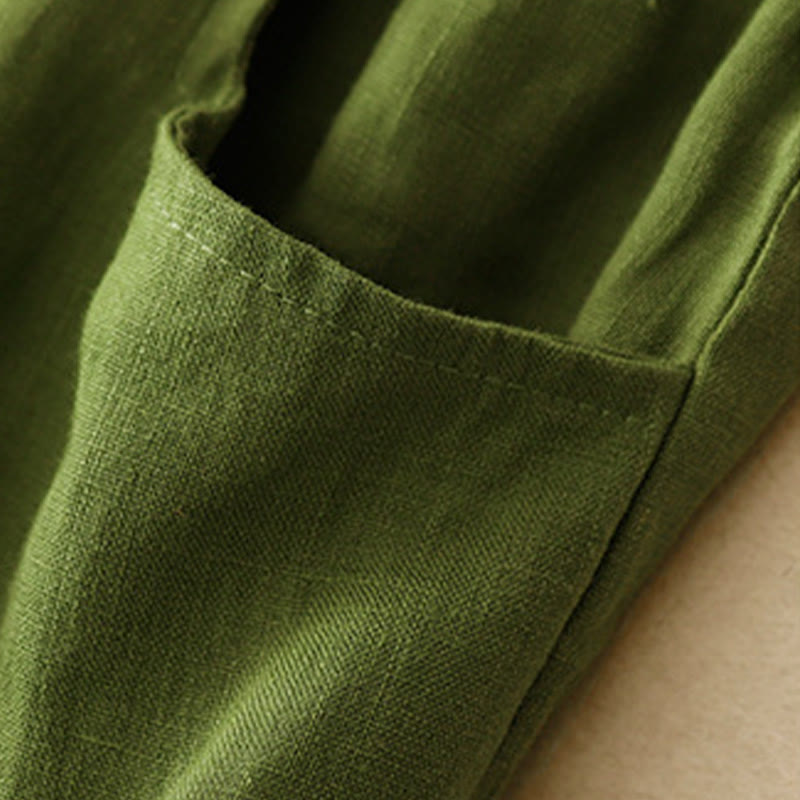 Buddha Stones Lässige, schlichte, einfarbige Leinenhose für Damen mit Taschen - image 26