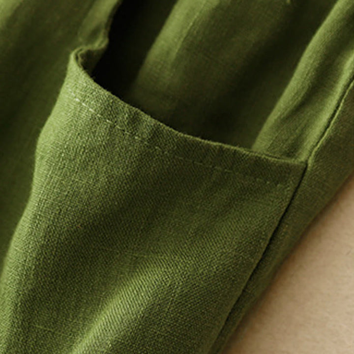 Buddha Stones Lässige, schlichte, einfarbige Leinenhose für Damen mit Taschen - image 26