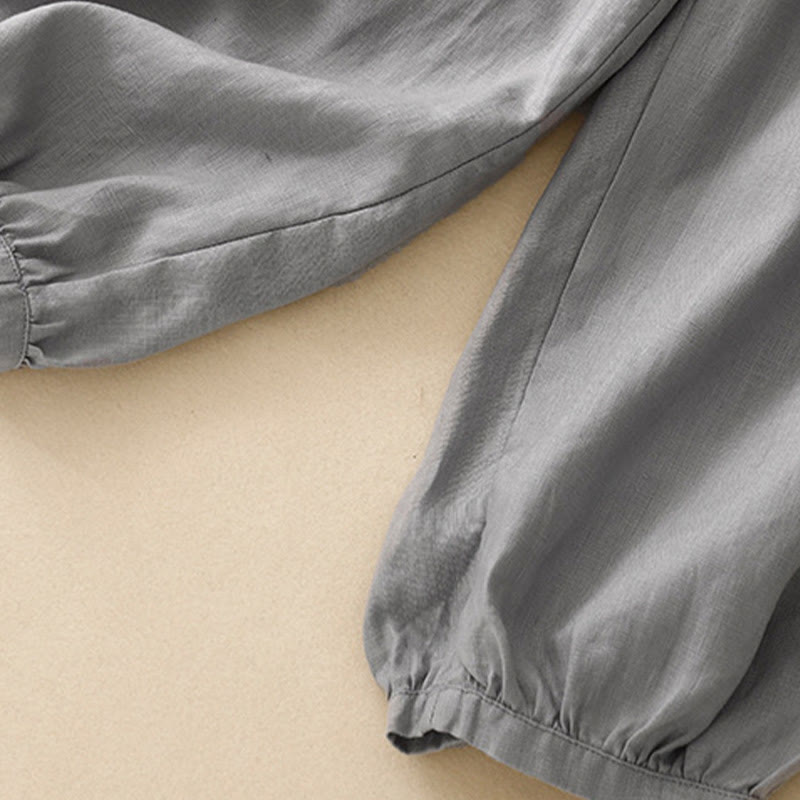 Buddha Stones Lässige, schlichte, einfarbige Leinenhose für Damen mit Taschen - image 22