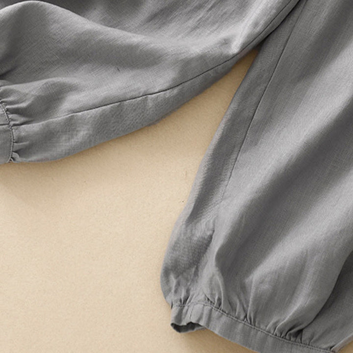 Buddha Stones Lässige, schlichte, einfarbige Leinenhose für Damen mit Taschen - image 22