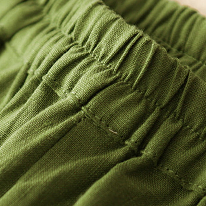 Buddha Stones Lässige, schlichte, einfarbige Leinenhose für Damen mit Taschen - image 25