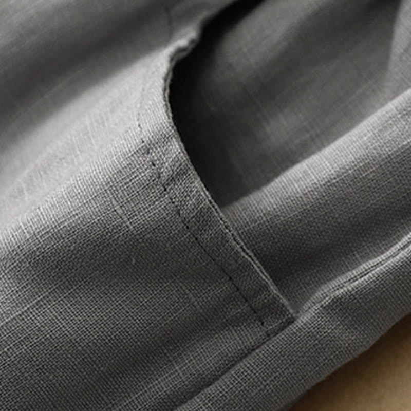 Buddha Stones Lässige, schlichte, einfarbige Leinenhose für Damen mit Taschen - image 21